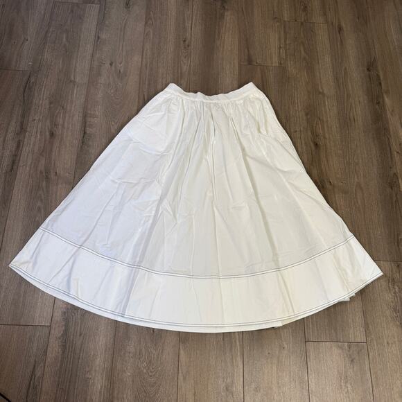 J.Crew Christina Midi Skirt 10 White Contrast Stitch Cotton Poplin Elastic Waist - Picture 3 of 7